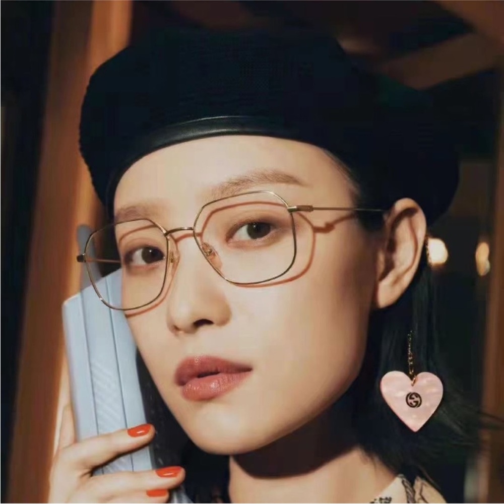 Gucci Gold Frame Glasses with Pink Heart Chains